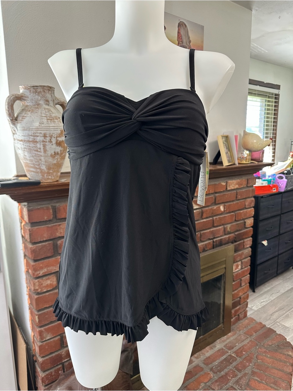 Beyond Twist-Front Ruffle-Trim One-Piece Swimsuit